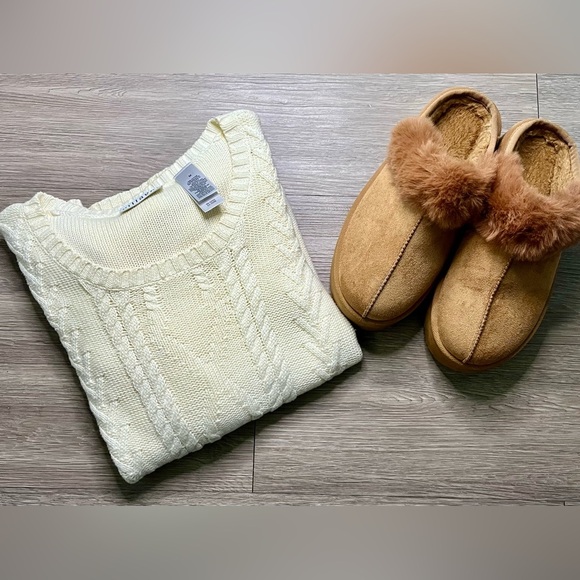 100% cotton Villager Liz Claiborne Ivory Cable Knit Sweater Women’s Size M - Picture 1 of 7
